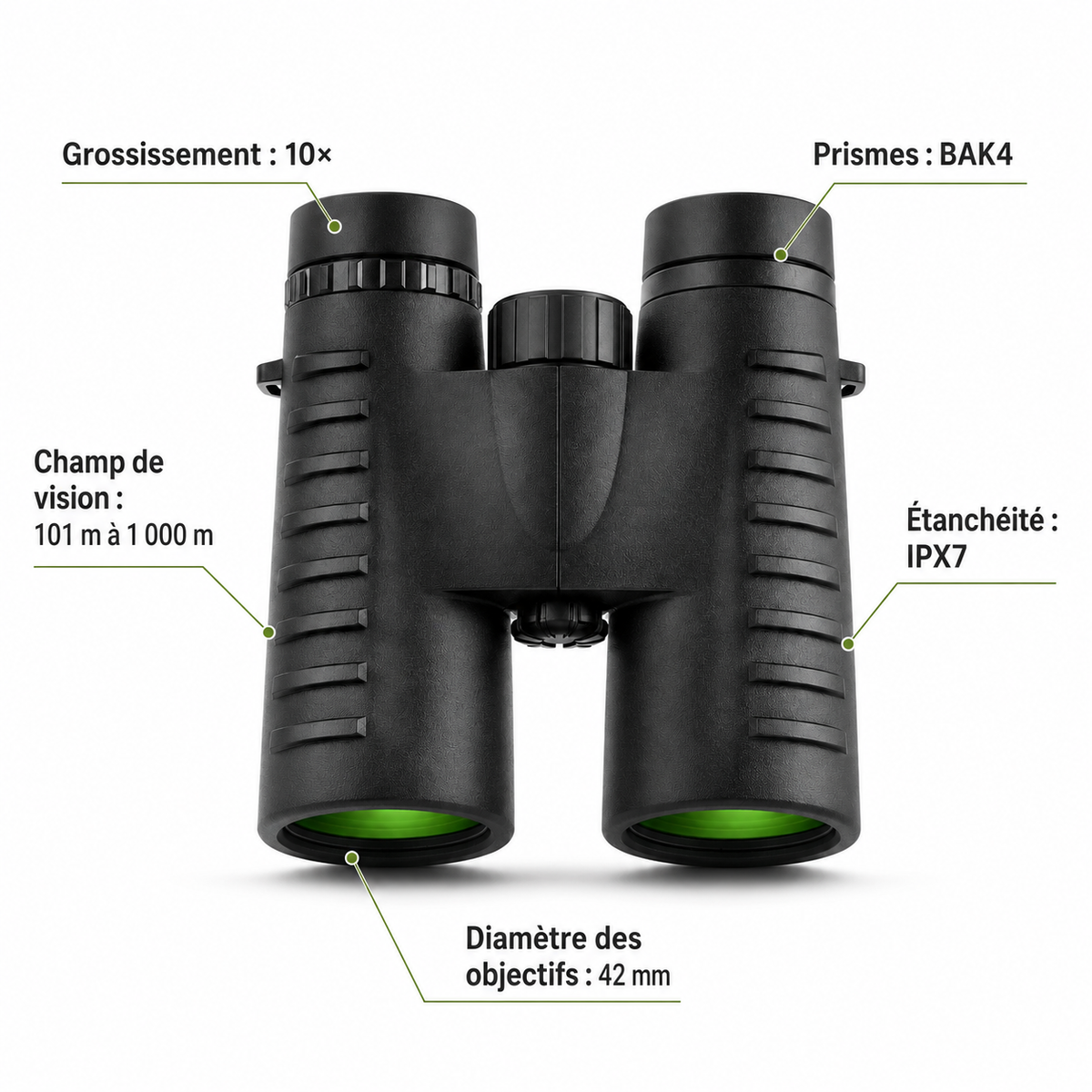 Jumelles 10×42 BAK4 Étanches IPX7