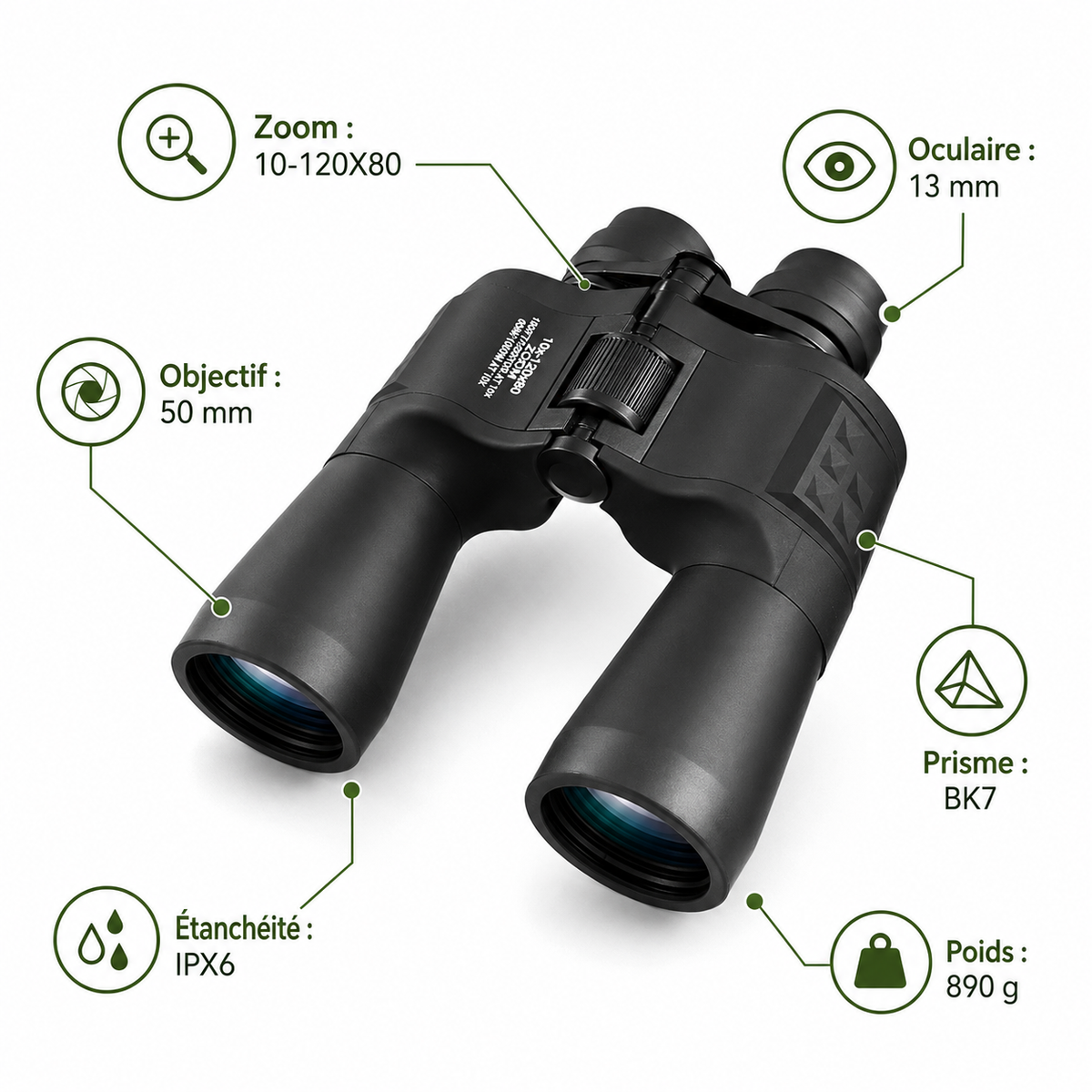 Jumelles Maifeng Zoom 10–24×50 Étanches IPX6