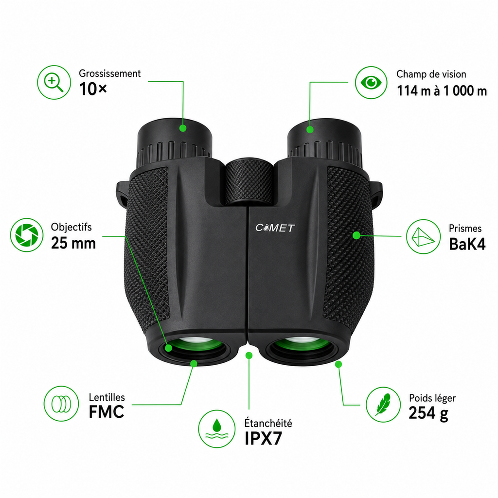 Jumelles COMET 10×25 Compactes pour Randonnée