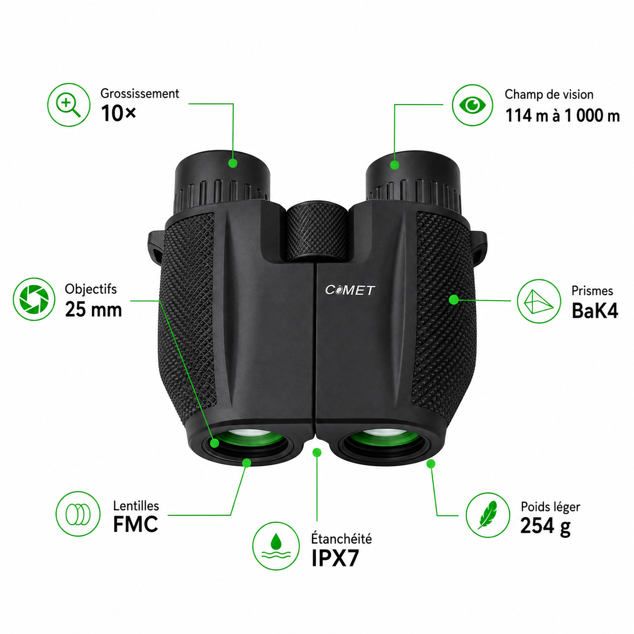 Jumelles COMET 10×25 Compactes pour Randonnée