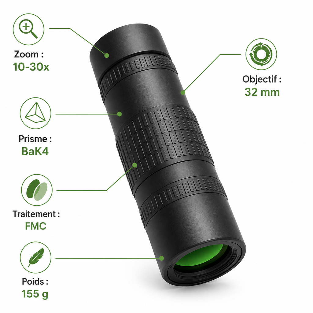 Monoculaire Zoom 10–30×32 BAK4 pour Observation