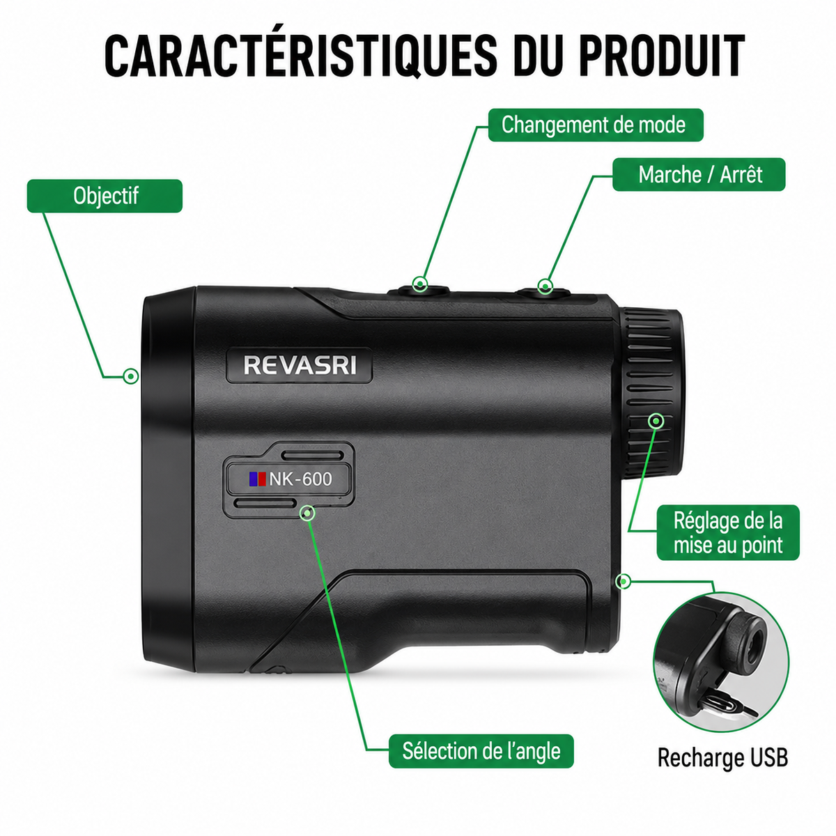 Télémètre Laser Golf REVASRI 600–1000 m avec Pente