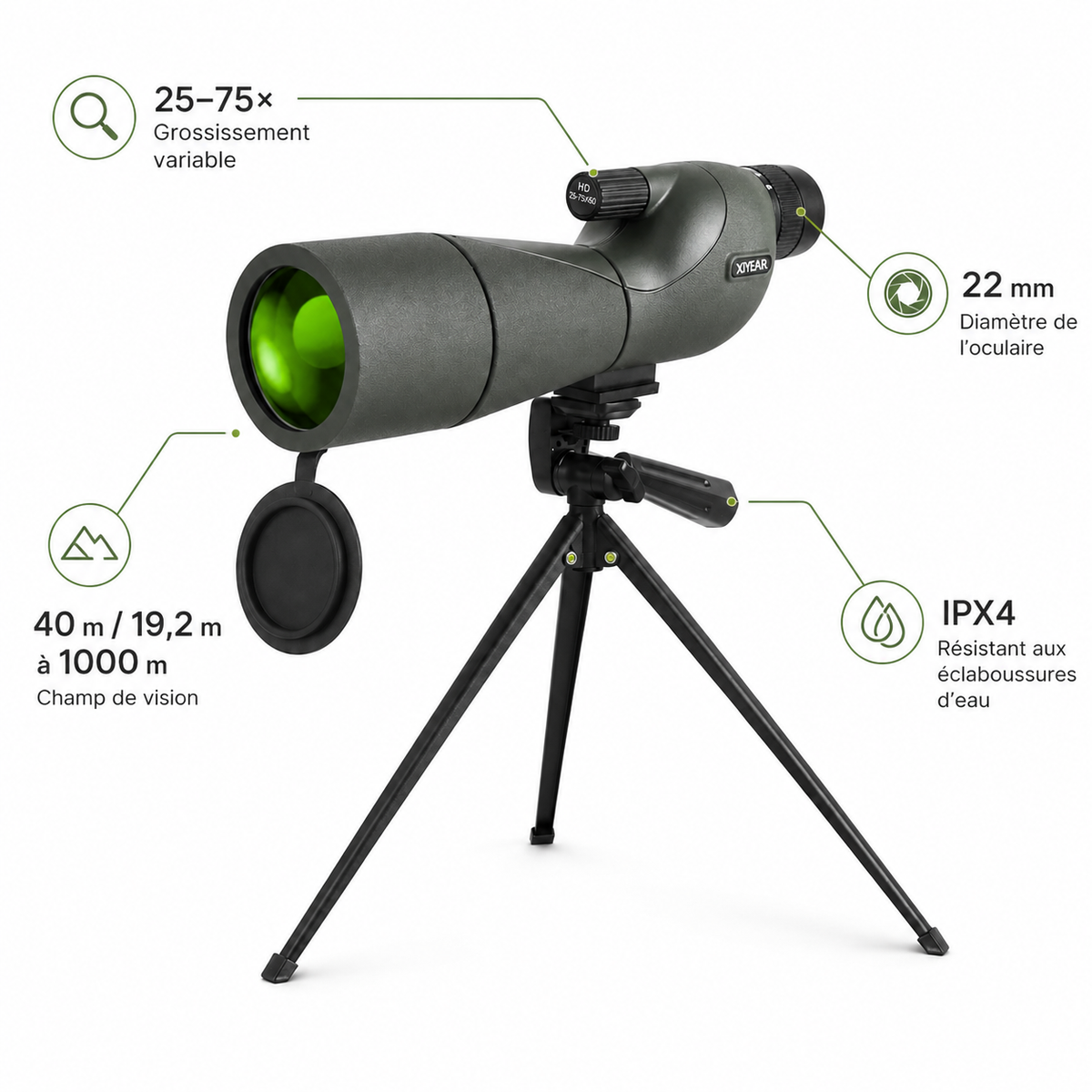 Longue-vue Zoom 25–75×60 avec Trépied