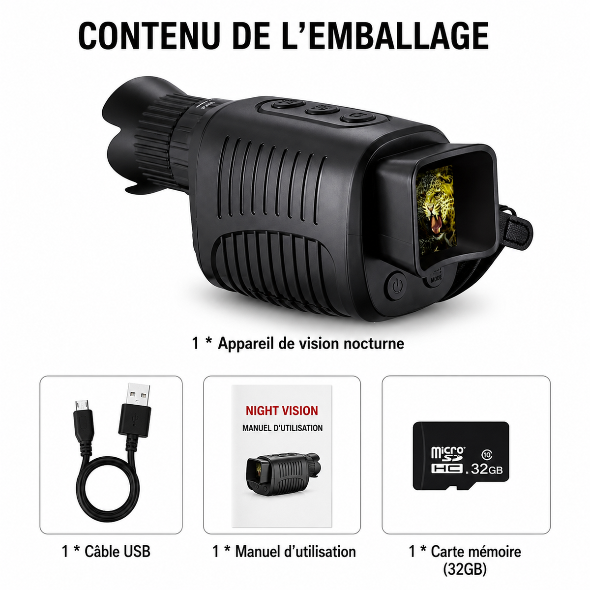 Monoculaire de Vision Nocturne 1080p Zoom 5×