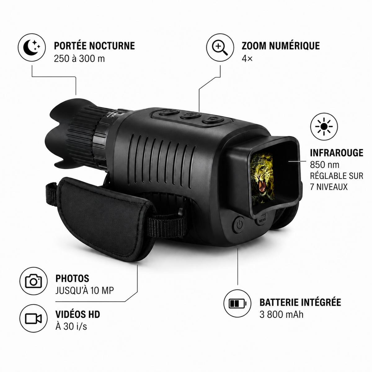 Monoculaire de Vision Nocturne 1080p Zoom 5×