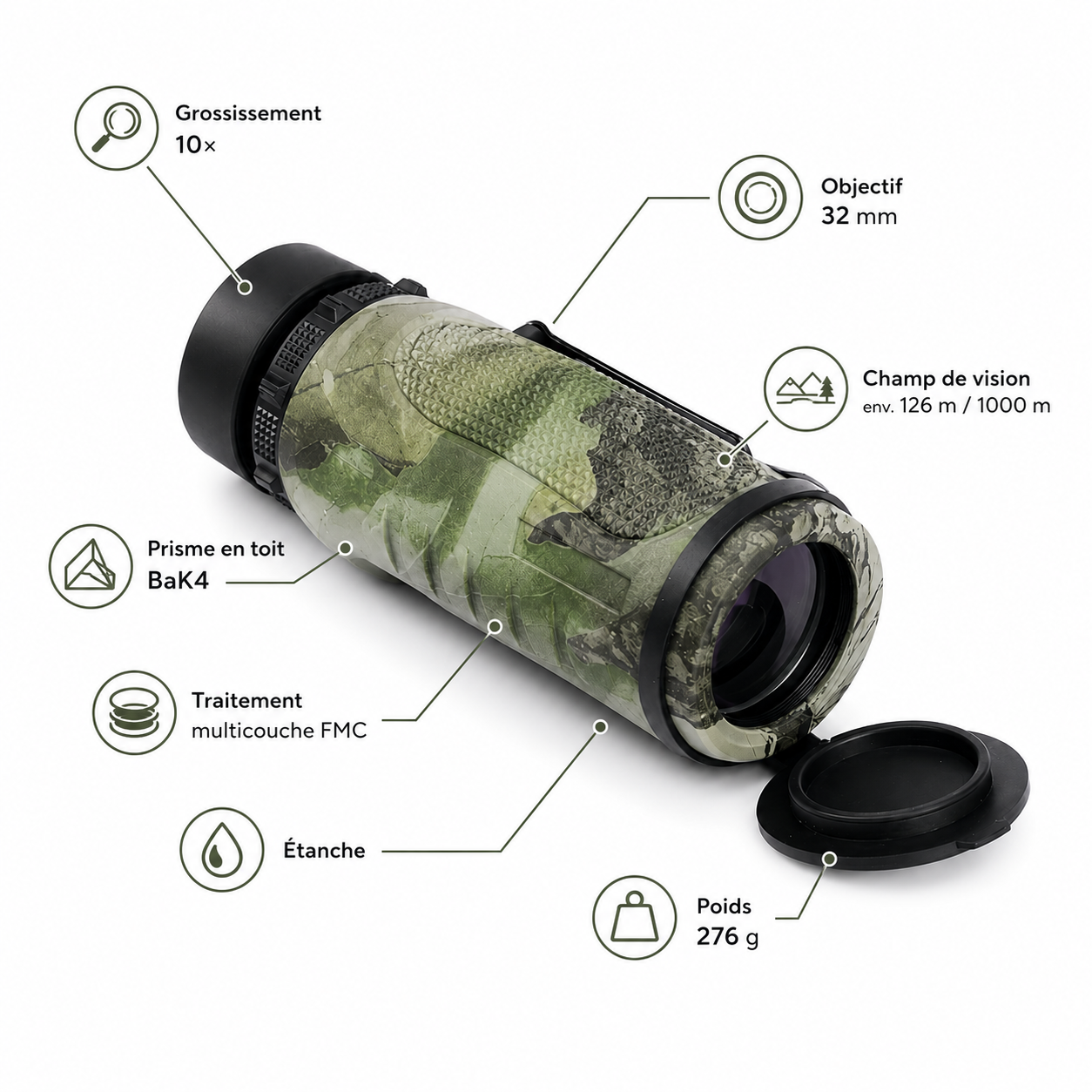 Monoculaire 10×32 Compact pour Observation Nature