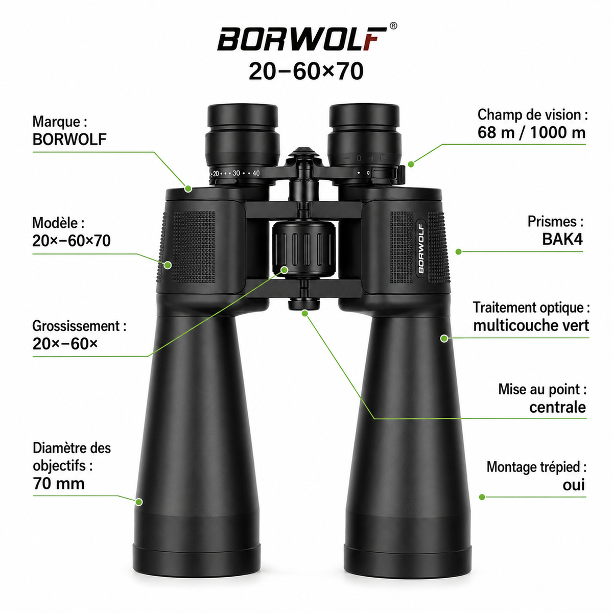 Longue-vue Borwolf Zoom 20–60×70