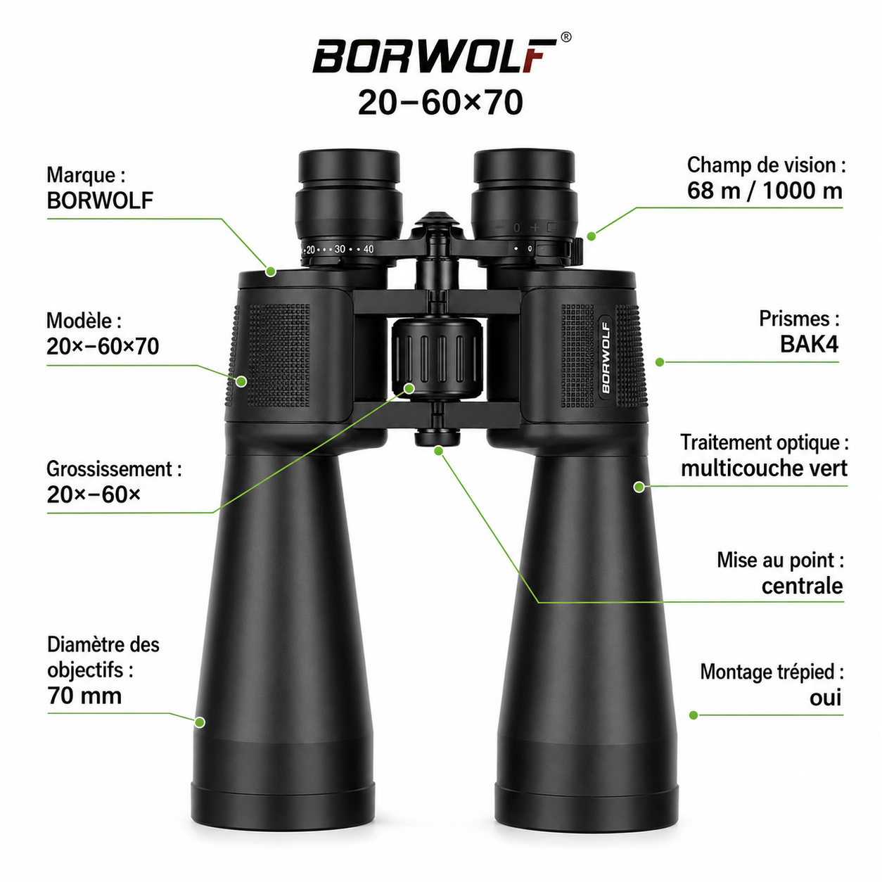 Longue-vue Borwolf Zoom 20–60×70