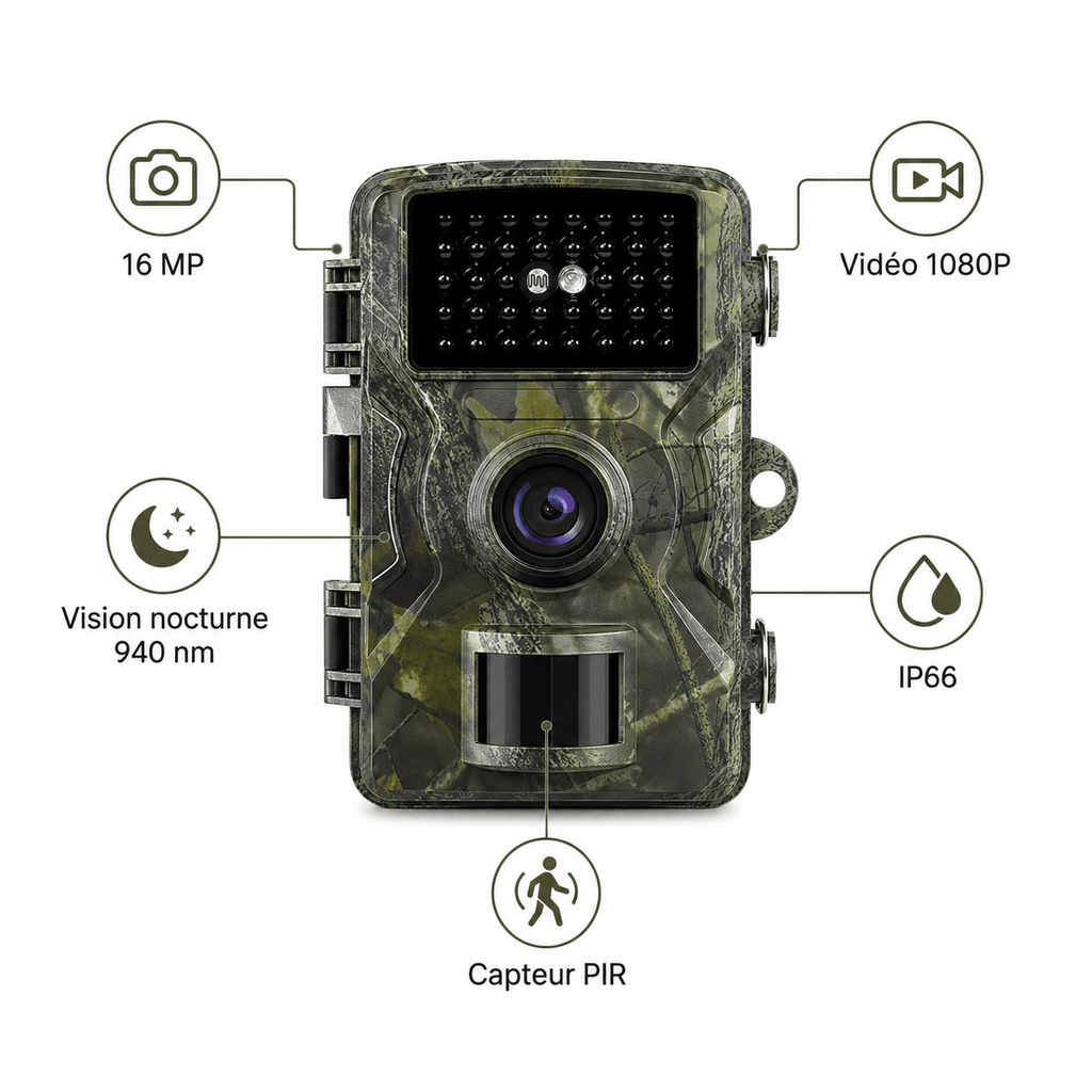 Regard-sauvages Caméra de chasse 16 MP – 1080P, Vision Nocturne 940 nm, IP66