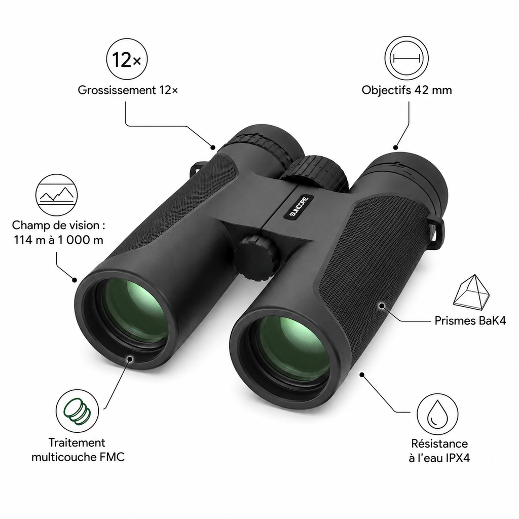 regard-sauvages Jumelles 12×42 BAK4 pour Ornithologie et Randonnée