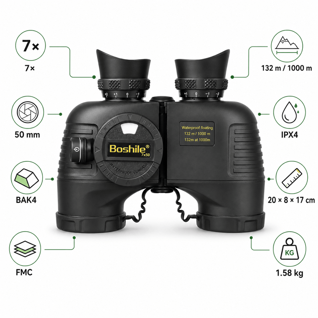 regard-sauvages Jumelles Boshile 7×50 pour Marine et Faible Lumière