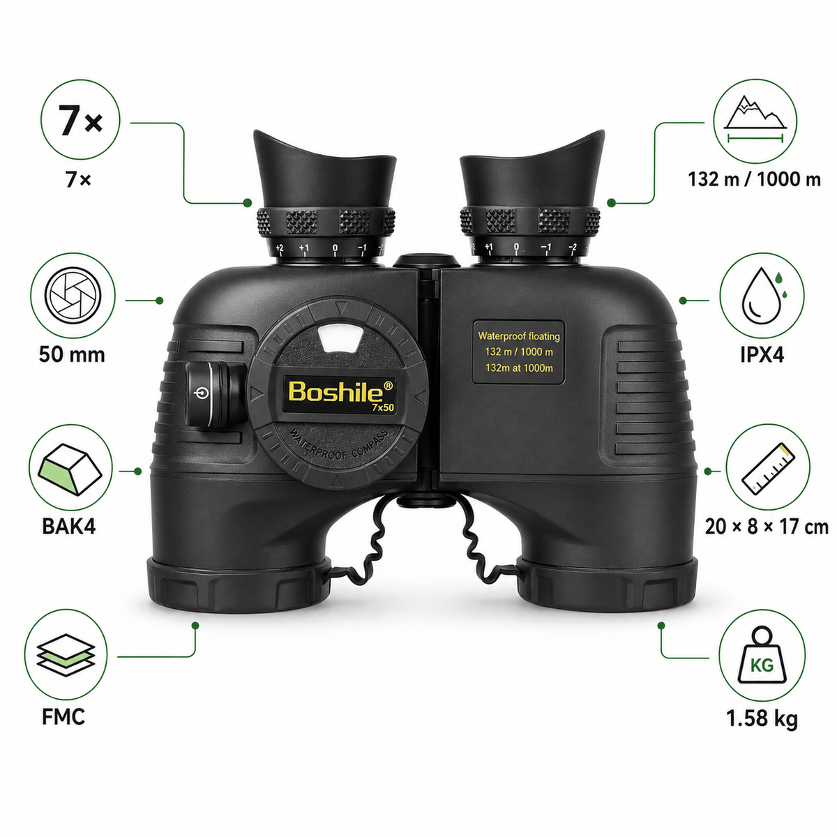 regard-sauvages Jumelles Boshile 7×50 pour Marine et Faible Lumière