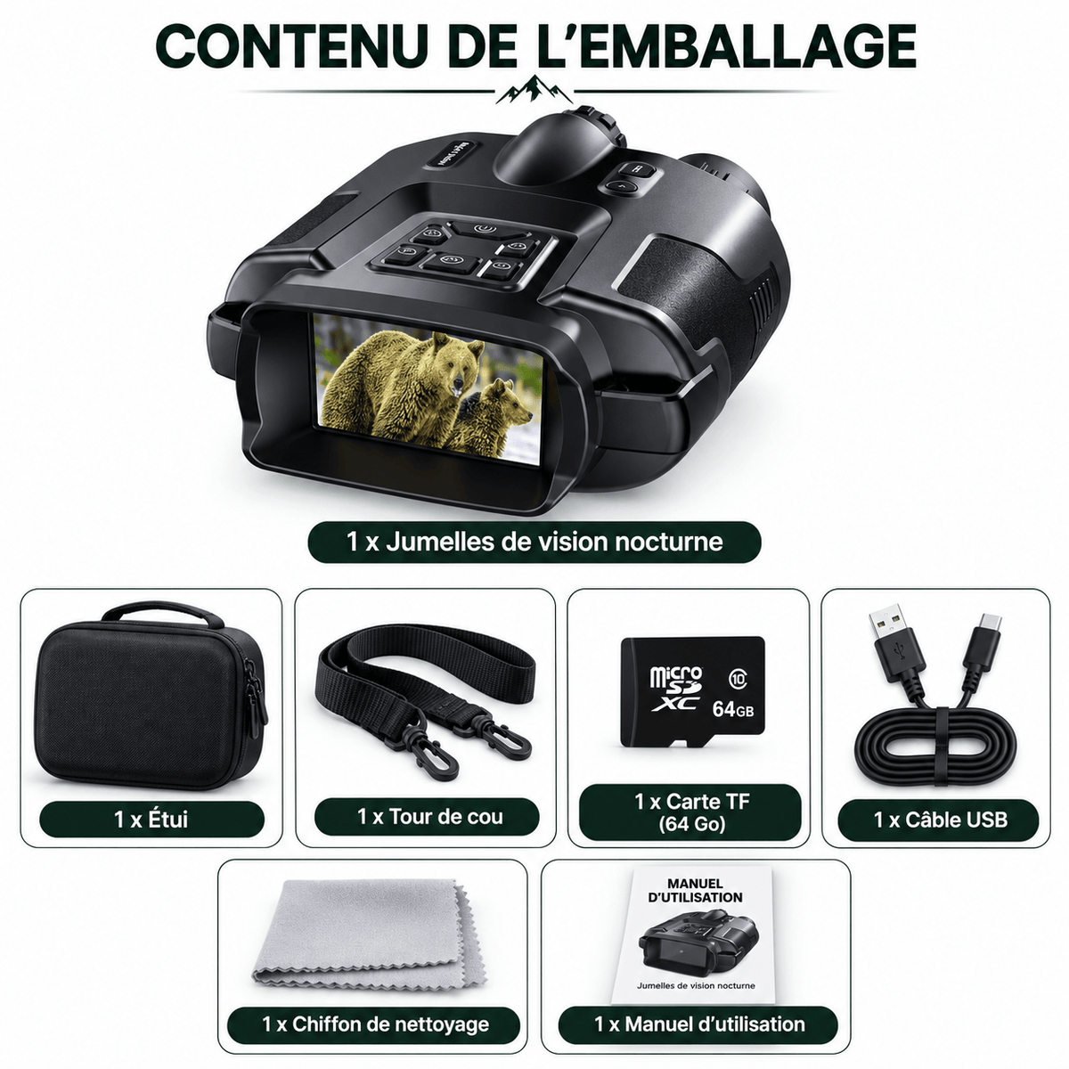 regard-sauvages Jumelles de Vision Nocturne 4K avec Carte 64 Go