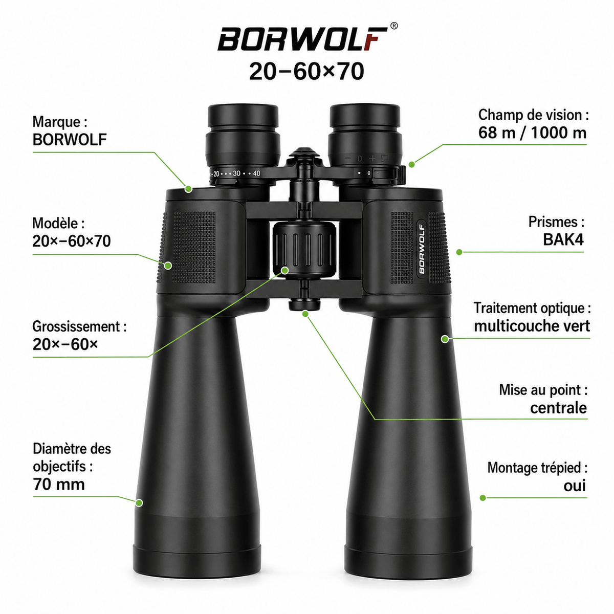regard-sauvages Longue-vue Borwolf Zoom 20–60×70