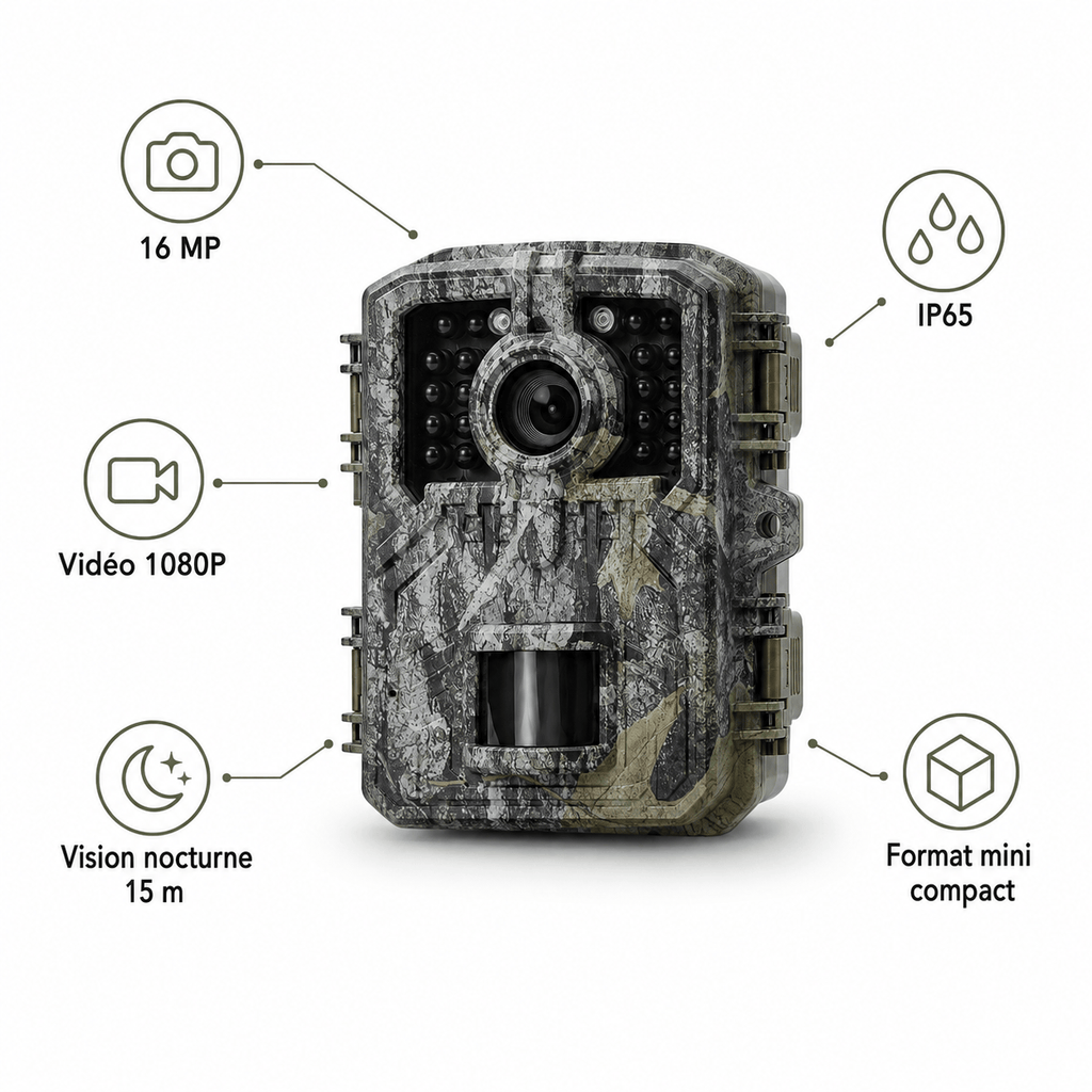 Regard-sauvages Mini caméra de chasse 16 MP – 1080P, Vision Nocturne 15 m, IP65
