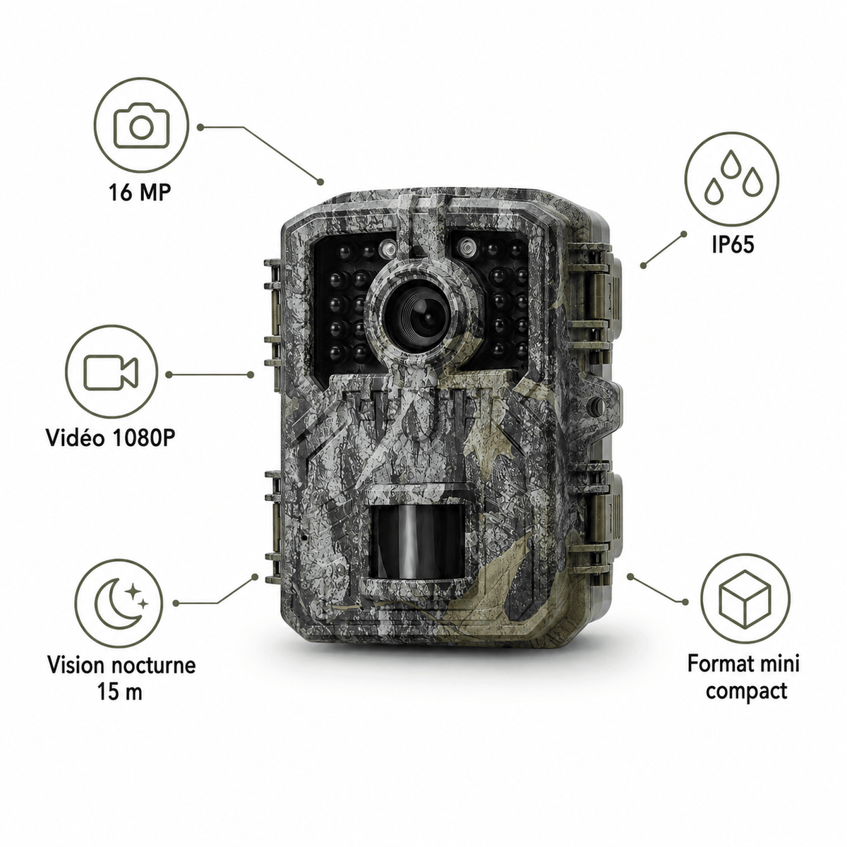 Regard-sauvages Mini caméra de chasse 16 MP – 1080P, Vision Nocturne 15 m, IP65