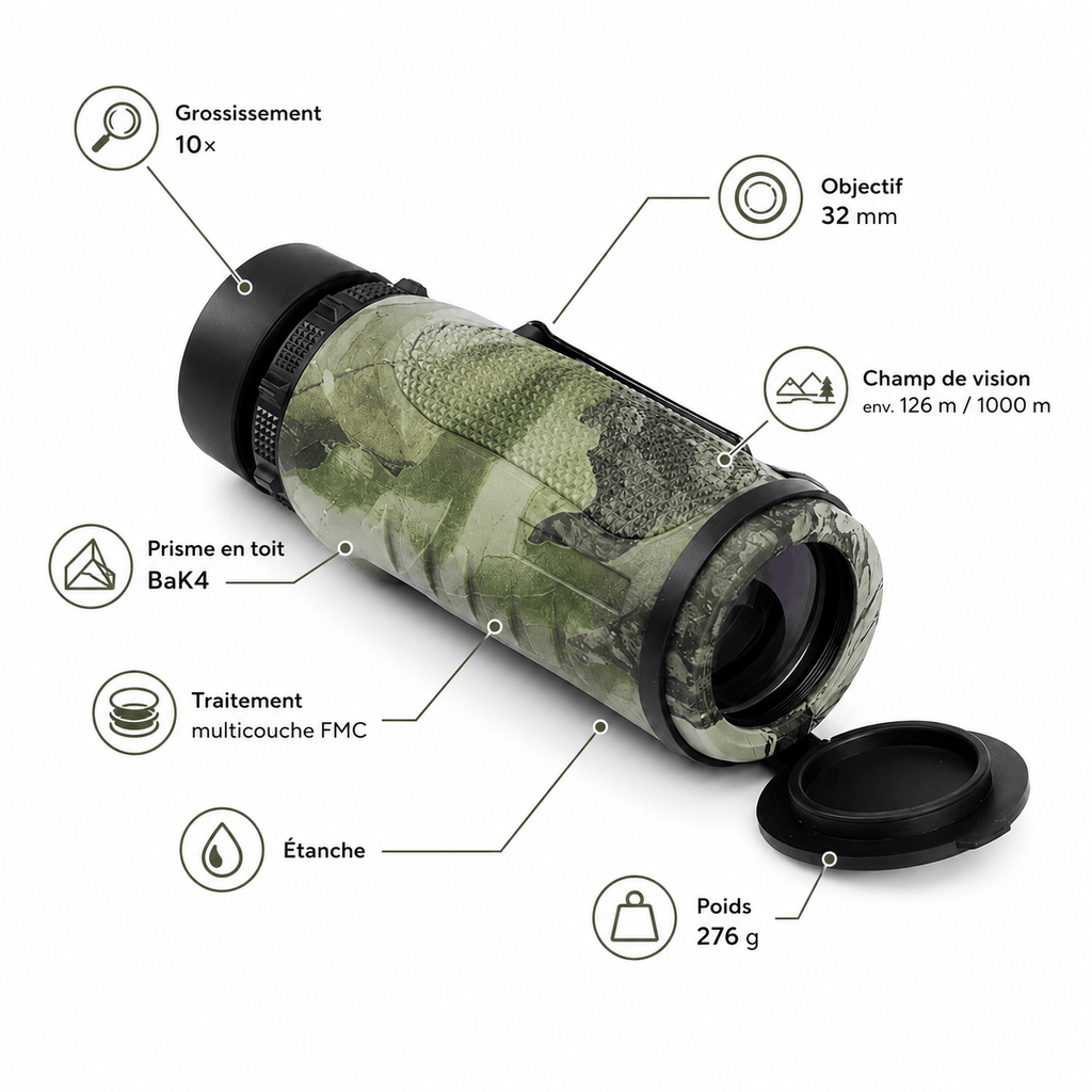regard-sauvages Monoculaire 10×32 Compact pour Observation Nature