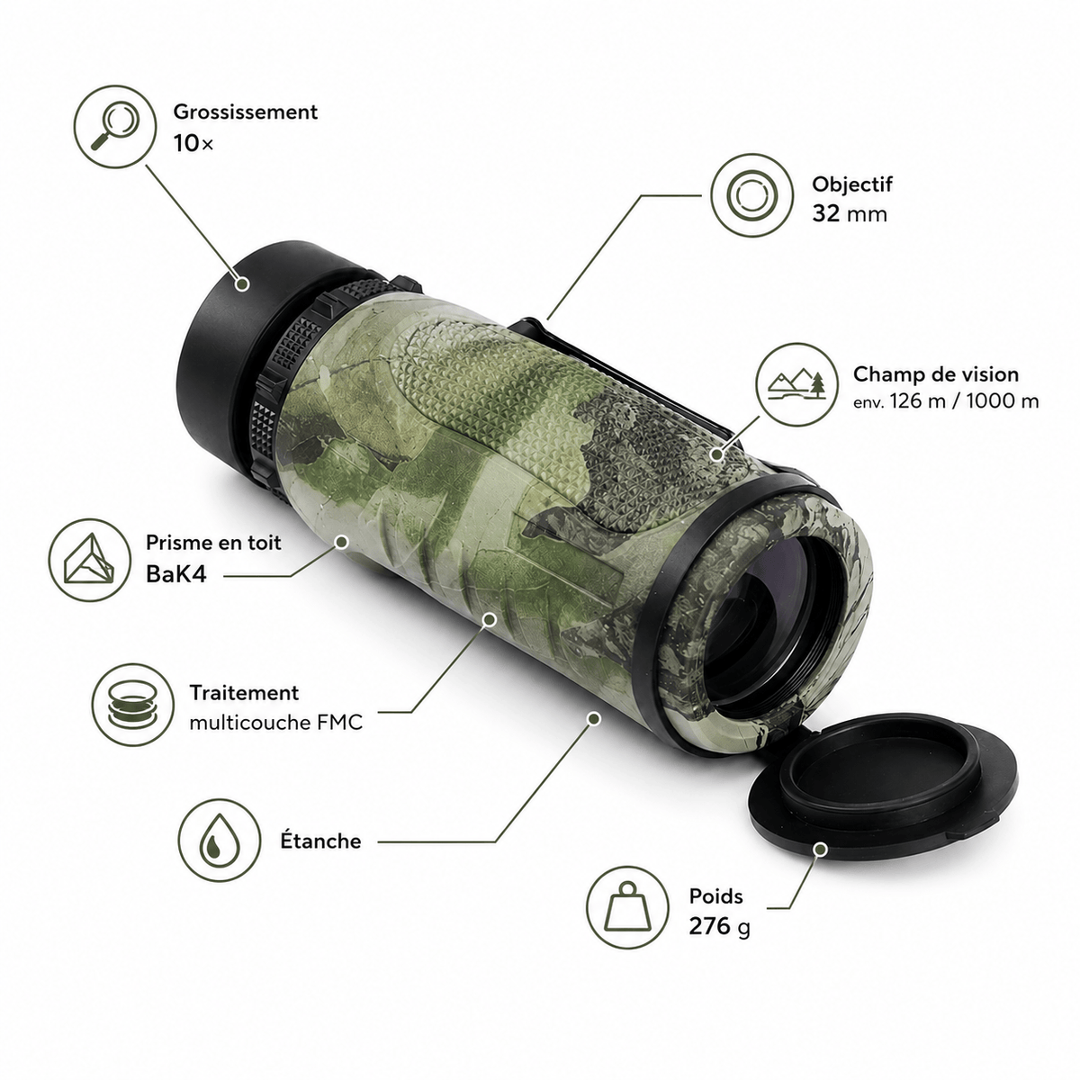 regard-sauvages Monoculaire 10×32 Compact pour Observation Nature